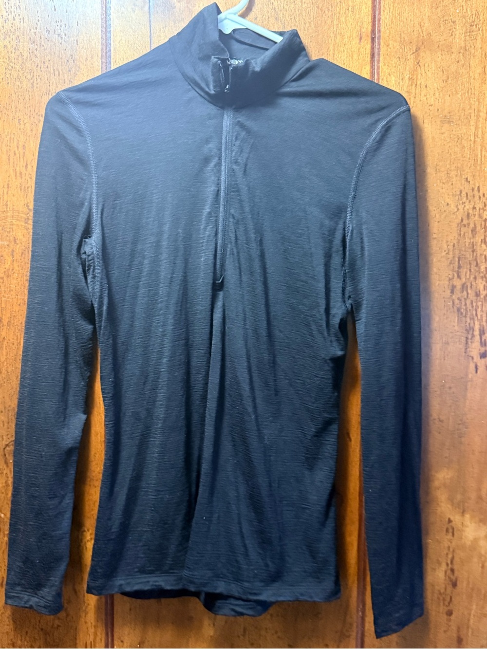 Quince Black Long-Sleeve Zip Mock Neck Top